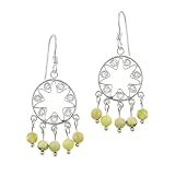  Sterling Silver Circle with Filigree Star Center French Wire Earrings with 5 Lime Jasper Drops