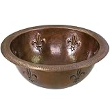 Houzer HW-FAM1RS Hammerworks Fleur Di Lis Self Rimming Lavatory Sink with Overflow, Antique Copper