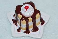 Minature Doll Pastry Tray - 3 Layer Cake with Fudge whipped cream and a Cherry!