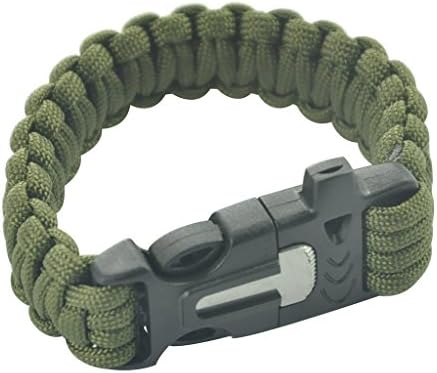 LANDVO (Pack of 10) 9" Survival Paracord Bracelet Flint Fire Starter Scraper Whistle Buckle Gear Kits Tool Multifuction Outdoor Camping Hunting -- Green