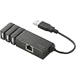 Logitec 3�|�[�g USB�n�u����LAN�A�_�v�^ �u���b�N LAN-TX/U2H3B