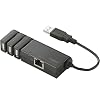 Logitec 3�|�[�g USB�n�u����LAN�A�_�v�^ �u���b�N LAN-TX/U2H3B