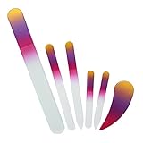 6 Piece Crystal Glass File Kit, includes Large Pedicure Nail File, 2 Medium & 2 Small Czech Glass Nail Files, Plus NEW manicure Ergofile nail care tool for ultimate nail care, by Bona Fide Beauty
