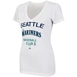 MLB Women's Seattle Mariners City Pretty Short Sleeve Deep V-Neck Confetti Flecked Tee (White With Multi, Small)