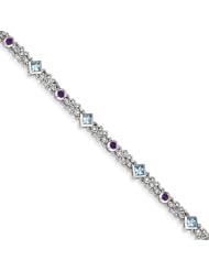 Sterling Silver Amethyst Blue Topaz & Diamond Bracelet