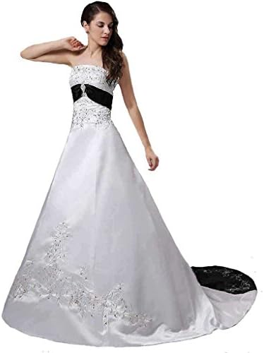 Oailiya Women's Embroidery Satin Wedding Dress Size 10 Ivory And Black