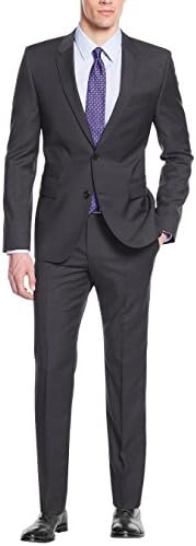Nicoletti Men's Two Button Working Button Holes Modern Fit Suit Charcoal (46 Long US / 56 Long EU, Charcoal)