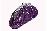 Purple sequinned clutch bag padded with diamante edging and ball clasp to close
