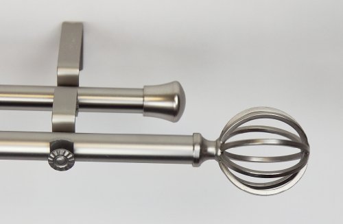 A&F Rod Decor - Double Curtain Rod Set 28 - 48 inch w/ Cage Finial - Satin Nickel