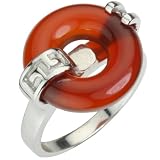 Good Luck Red Jade Platinum Overlay Sterling Silver Ring