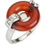 Good Luck Red Jade Platinum Overlay Sterling Silver Ring (Size 6)