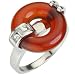 Good Luck Red Jade Platinum Overlay Sterling Silver Ring