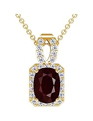 14K Yellow Gold Cushion Cut Ruby And Round Diamond Pendant