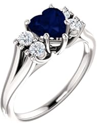 Platinum 6.00x6.00mm Heart Cut Sapphire and Diamond Ring -- LIFETIME WARRANTY