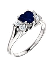 10K White Gold 6.00x6.00mm Heart Cut Chatham Created Sapphire and Diamond Ring -- LIFETIME WARRANTY
