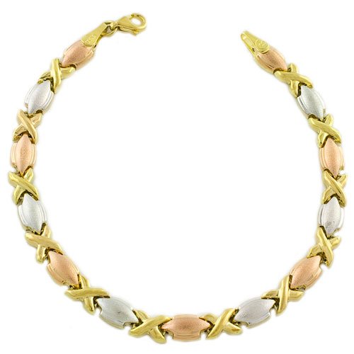 Childrens Toyshop  Jewelry : Beautiful 14 Karat Triple-Tone Gold Hugs & Ovals Stampato Bracelet 7 Inch