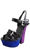 Phoebe3 Strappy Colorblock Platform Retro Heels BLACK