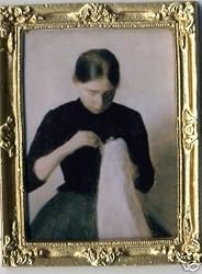 Dollhouse Artwork Painting of a Young Woman Sewing