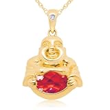 10k Yellow Gold Created Ruby Buddha Birthstone Pendant, 18