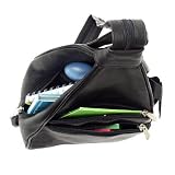 Black Piel Leather Two Pocket Sling Backpack