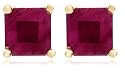 14k Yellow Gold Four Prong 4mm Square Ruby Stud Earrings