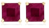 14k Yellow Gold Four Prong 4mm Square Ruby Stud Earrings