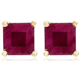 14k Yellow Gold Four Prong 4mm Square Ruby Stud Earrings by Amazon.com Collection