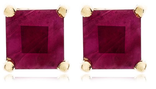 Childrens Toyshop  Jewelry : 14k Yellow Gold Four Prong 4mm Square Ruby Stud Earrings