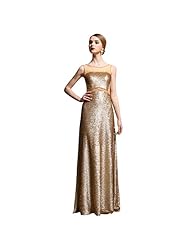 Floor Length Round Neck Linen/Polyester/Spandex Beaded Sleeveless Evening Dress 