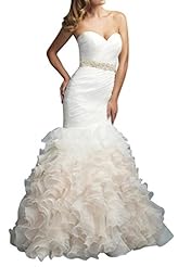 Strapless Mermaid Natural   Waistline Organza   Wedding Dress  With Rhinestones and Ruffles