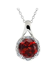 1.89 Ct Round Red Garnet and White Diamond 14k White Gold Pendant