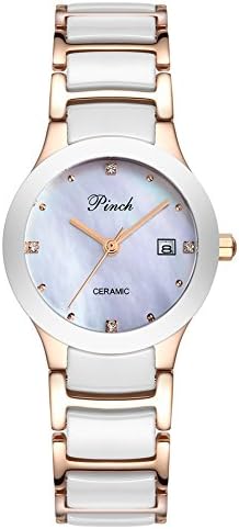 TIKTAK® Womens Swiss Quartz Ceramic with Stainless Steel Band Watches Diamond Rosegold White
