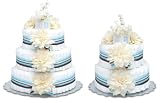 Bloomers Baby Diaper Cakes - Cream Dahlias with Blue St