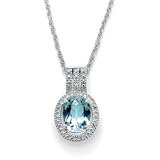 Paris Jewelry 3 Carat Genuine BlueTopaz and Diamond Platinum Necklace