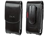 PREMIUM VERTICAL EXECUTIVE BLACK OMEGA LEATHER CARRY CASE POUCH (With 2 Interchangable Belt Clips; 1 Rotating, 1 Stationary) for RIM Blackberry Pearl 8100, 8110, 8120, 8130 / Samsung Glyde U940, R410, T729 Blast / Motorola RIZR Z3, Z6m, Z6c, Z6tv ROKR [Retail Packaging]