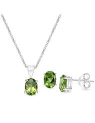 2.55 Carat Peridot Oval Shape .925 Sterling Silver Earring & Pendant Set