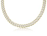 14K Solid Yellow Gold White Pave Cuban Curb Link Chain / Necklace 8mm Wide 16