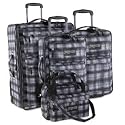 JanSport 27" 24" 22" Tote Luggage Set, Black & White Pizzazz Plaid