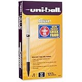 uni-ball Deluxe Fine Point Roller Ball Pens, 12 Black Ink Pens (60052)