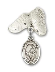 Sterling Silver Baby Badge with St. Dymphna Charm and Baby Boots Pin