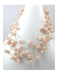 Peach (Natural) Fresh Water Pearls Necklace In Zinc