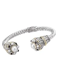 Enchanta Collection Sterling Silver and Gold Cuff With Pearl And Black Onyx