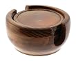 4-Piece Round Wood Coaster Set and Holder with 80mm Red Agate Disc