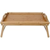 Songmics Bamboo Bed Tray Breakfast TV Laptop Table Hospital Serving Tray w' Handles Foldable Legs ULLD530