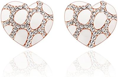 Rose Gold Crystal Heart Stud Earrings Womens Fashion White Oil Drip Eco Friendly -LanceStore