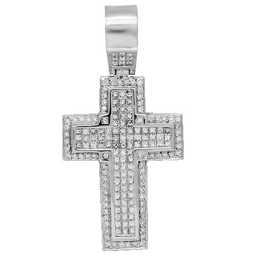 14K White Gold Mens Diamond Cross Pendant 3.50 Ctw