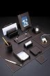Executive 12 Piece Oxford Brown Genuine Leather with White Stitching Desk Set