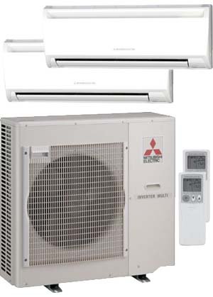 Mr. Slim Split-ductless: Mitsubishi M-Series 12 + 12 Heat Pump 22,000 BTU's 15 SEER
