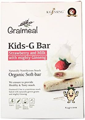Graimeal Organic Kids-G Bar Strawberry and Milk with Ginseng, 0.25 oz Rolls, 10-Count