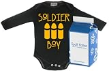 Spoilt Rotten - Soldier Boy Long Sleeve Babygrows / Bodysuit Alternative Baby Clothes 100% Organic Sizes 0-6 months WHITE/BLACK in funky Milk Carton